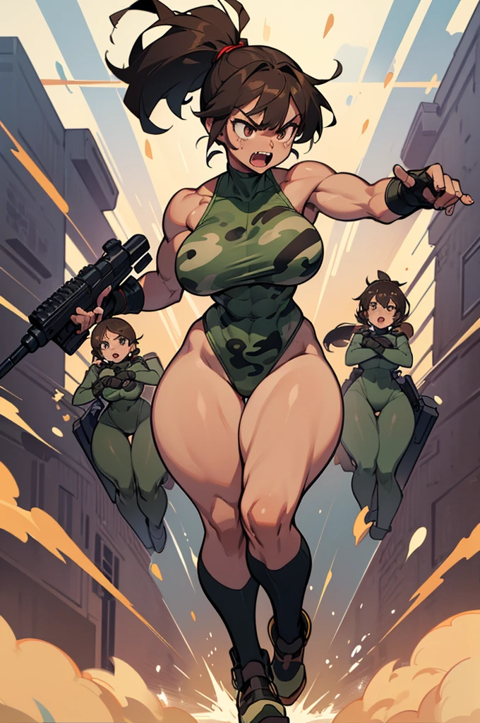 Young girl, Pullover, naked, nude, topless, bottomless, whole body to see, disgusting face, angry face show teeth, Bob hair , (( very wide hips)), (((colossal Thighs, gigantic thighs, very huge thighs, very big thighs))), fullbody, platform heels, pale skin, big breast, gun, soldier girl , leg garter , standing, front pose, black hair, muscular girl, fit girl, ABS, militar camouflage, camouflage bodypaint, nipple pasties, crotch pasties,