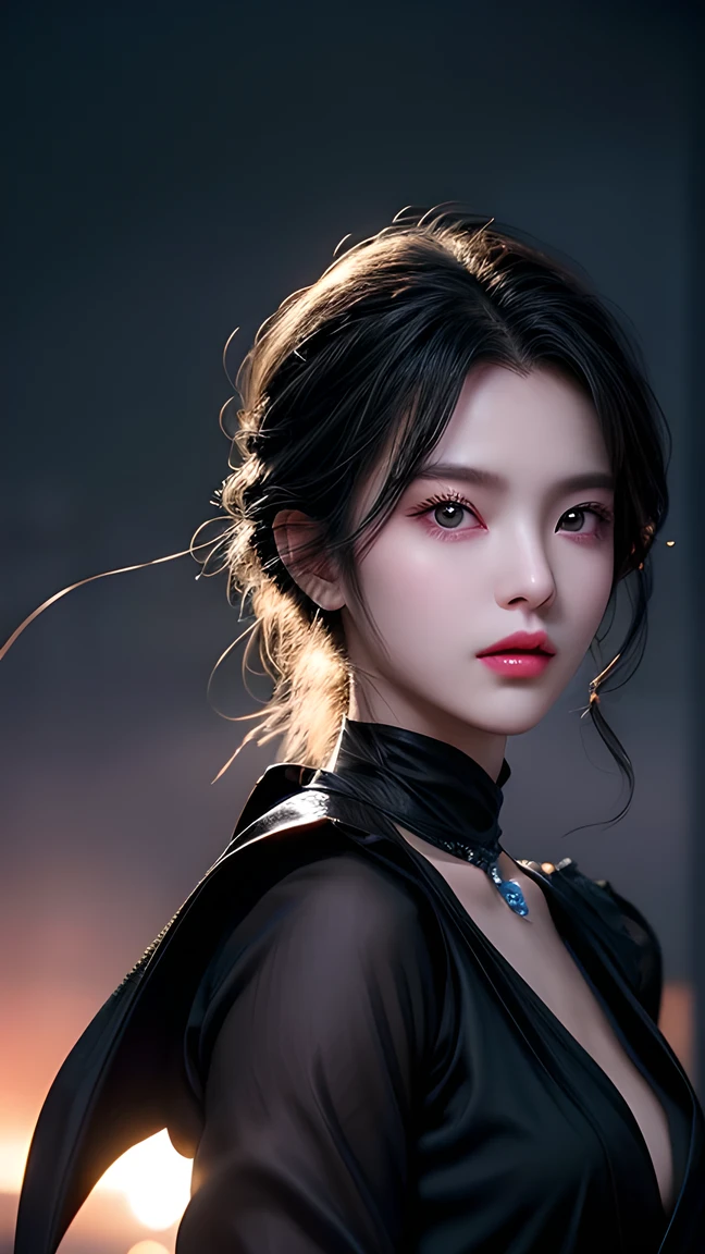Super Closeup Portrait. Dark Ghost Woman's Silhouette. perfect hands, Captures the Essence of Gaa's Mysterious Creation. She's Always Ready to Fight Invaders. Sparkling Eyes. Gaa Palette. exposed. realistic. Son of the Devil