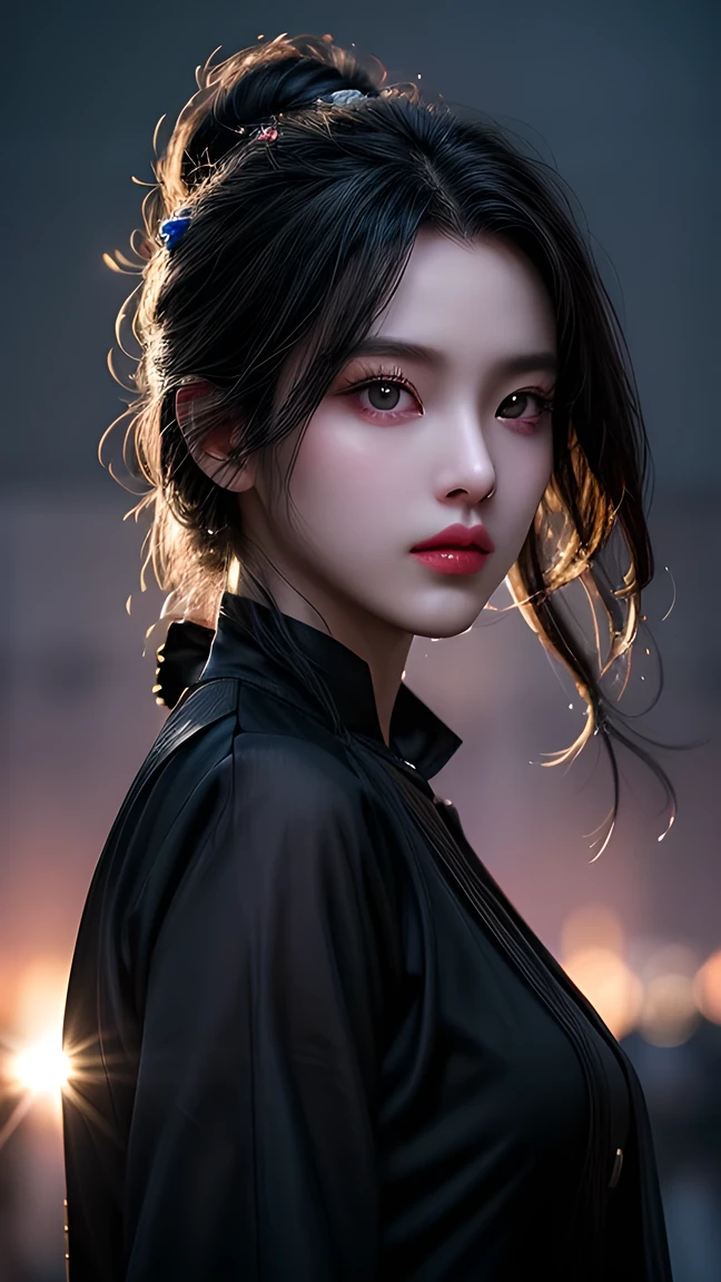 Super Closeup Portrait. Dark Ghost Woman's Silhouette. perfect hands, Captures the Essence of Gaa's Mysterious Creation. She's Always Ready to Fight Invaders. Sparkling Eyes. Gaa Palette. exposed. realistic. Son of the Devil