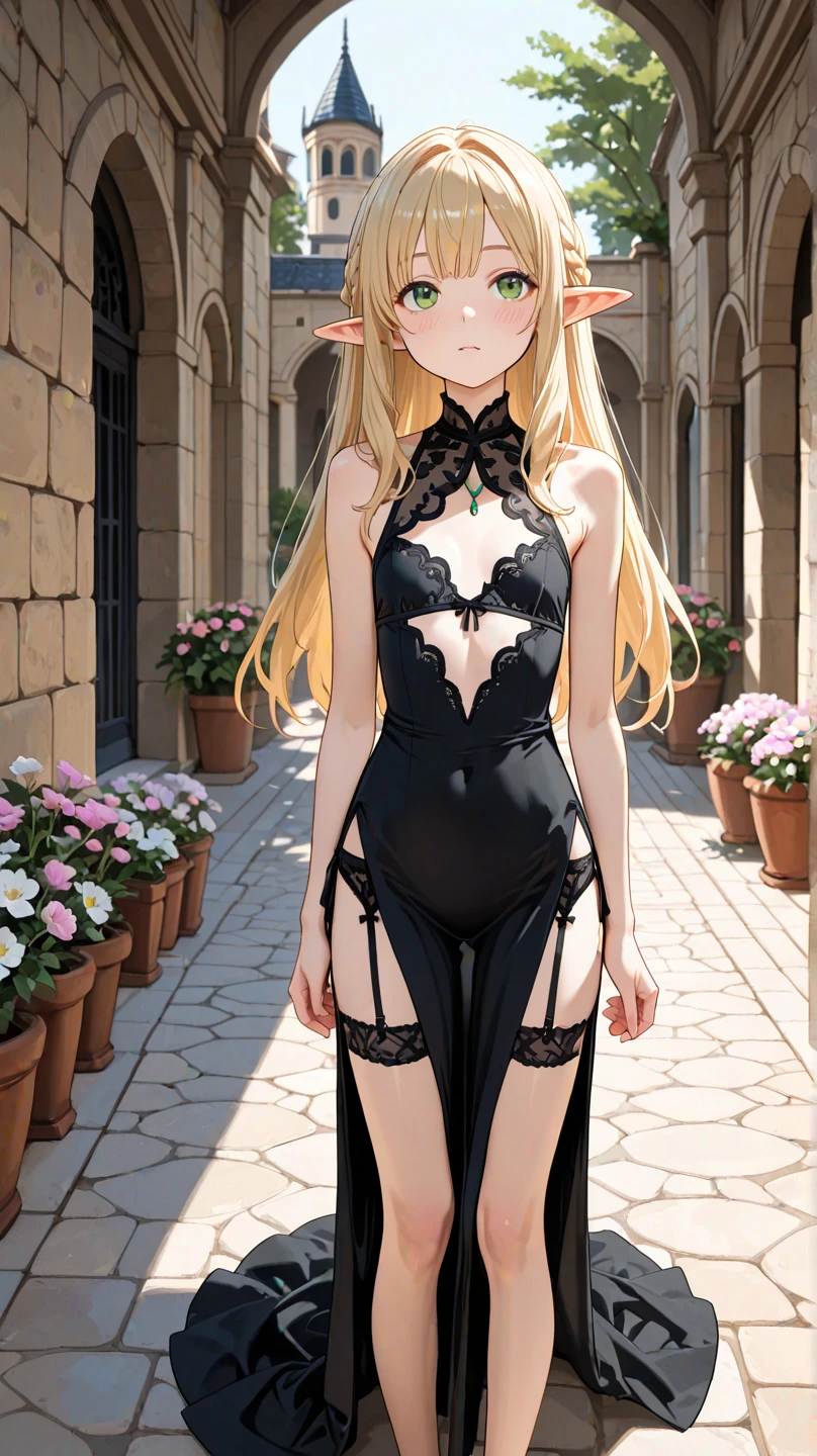 expensive body, expensive, Long legs, Big Breastature female, mature, Adult, Simple Background EFT_girl, Long Hair, alone, Blonde, very Long Hair, naked全naked, smile, blue eyes, View your viewers, Pointed Ears, Are standing, window, indoor, chest, Mouth closed, naked、She spreads her legs and shows me