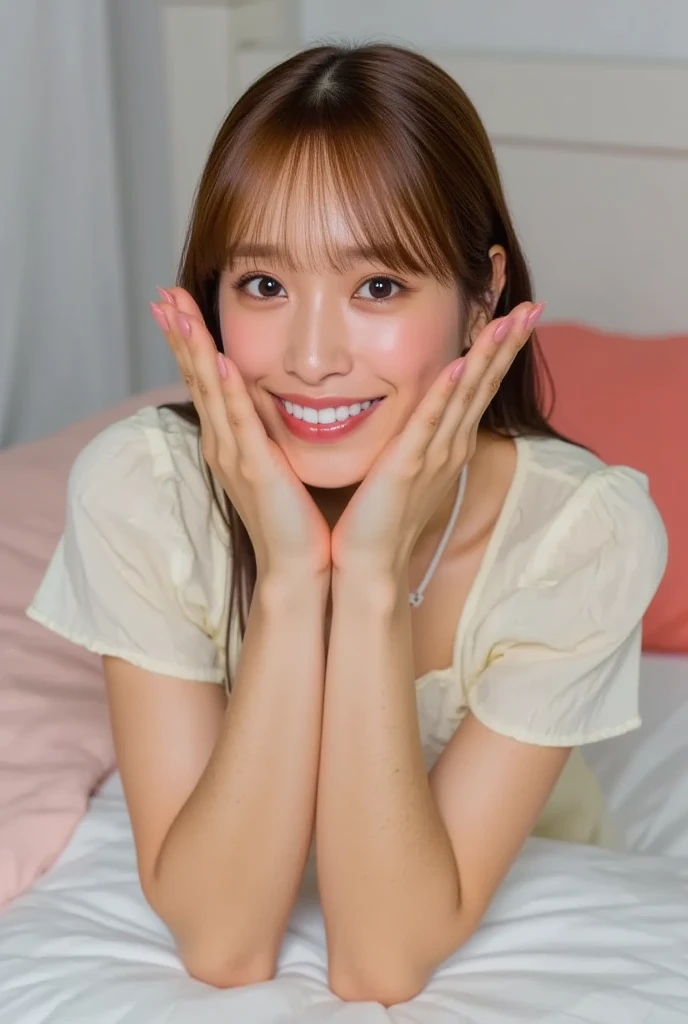 Hotel、bed、High resolution、naked、Black Hair、sexy、((Highest quality、8k、masterpiece:1.3))、One Girl、Beautiful woman with defined abdominal muscles:1.3、(Long-haired、Huge boobs:1.2)、Hotel、Super delicate face、sound、double eyelid、Looking into the camera、Big smile、Look at this、Open your eyes wide and look at me、pleasant sensations、Nipples,Female organ,Full nudity,whole body,完全にnaked,Pussy
