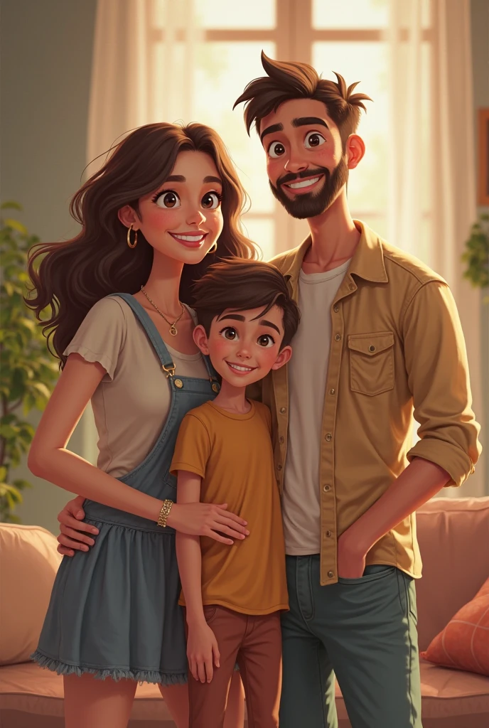 Give me a picture of a big boy standing with their mom and dad