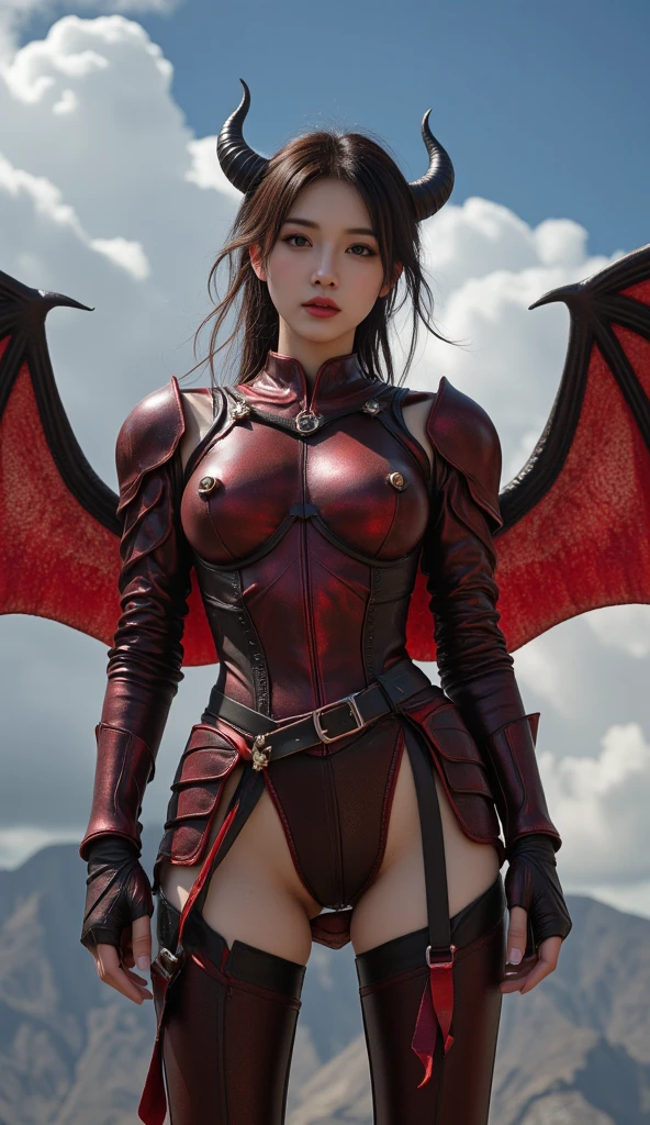 God of War, 1girl in, Red, Black, copper, With Devil's Wings
