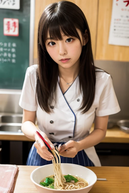 A high school girl mashes udon flour with her feet