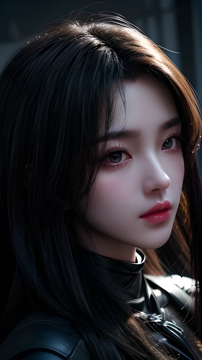 Super Closeup Portrait. Dark Ghost Woman's Silhouette. perfect hands, Captures the Essence of Gaa's Mysterious Creation. She's Always Ready to Fight Invaders. Sparkling Eyes. Gaa Palette. exposed. realistic. Son of the Devil