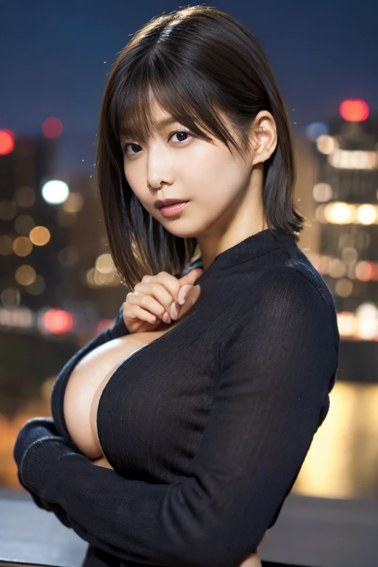 (masterpiece:1.2, Highest quality), Beautiful mature woman with a beautiful face,((45-year-old woman,ベテランflight attendant)), ((Red blazer 1.4)), ((White tight mini skirt 1.4),((Sweaty 1.5)),((Glowing Skin 1.3)),((Silver Short Hair 1.8)),((Accentuate the cleavage)),flight attendant, (Thighs), Perfect hands, (((Night downtown background))), , Providing safety instructions, Responding to emergencies, bangs,