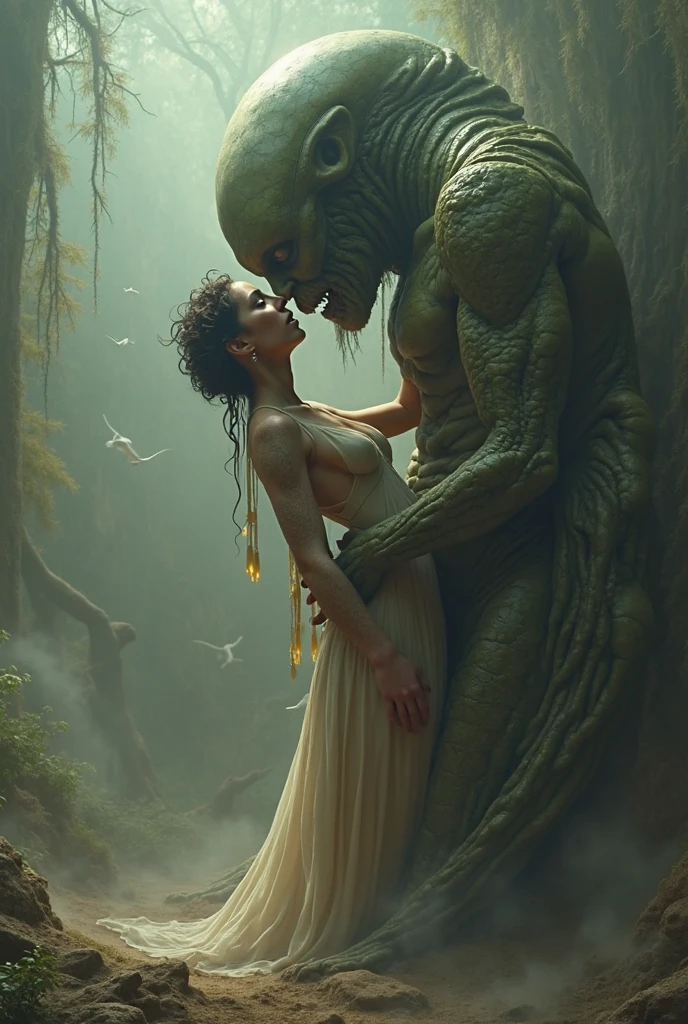 Arbomorph A hug of woman and man turns into a tree, with roots as legs, branches like arms, cinematic lighting, extremely detailed, 8k wallpaper