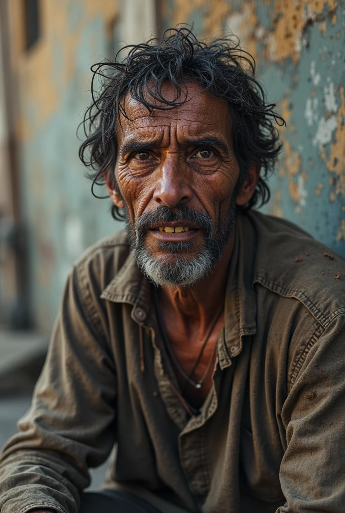 Realistic homeless man in the philippines