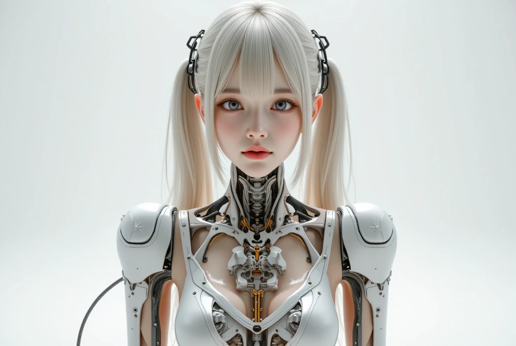 (((masterpiece))), (((best quality))), ((ultra-detailed)), (highly detailed CG illustration), ((an extremely delicate and beautiful)),(cute delicate face),cinematic light,((1mechanical girl)),solo,full body,(machine made joints:1.4),((machanical limbs)),(blood vessels connected to tubes),((mechanical vertebra attaching to back)),((mechanical cervial attaching to neck)),((sitting)),expressionless,(wires and cables attaching to head and body:1.5),(character focus),science fiction