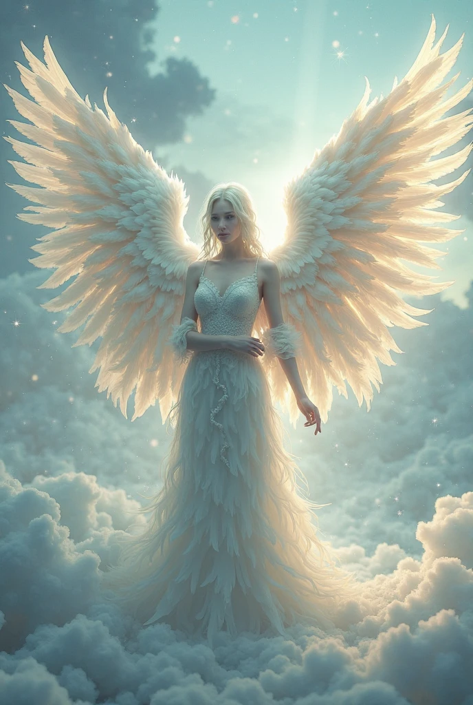 guild logo, com o nome SHARP GIRLS, and a beautiful woman with long white wings, and long white hair