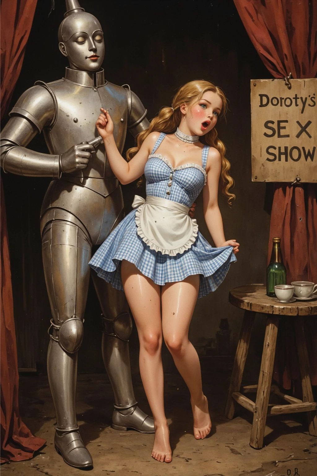 NSFW. A sexy 15yo ginger Gibson Girl (((sodomized by a horny 69yo gentleman))). Year 1900. 1900_dr3ss. White high-collar long sleeve shirtwaist, large hat, silk gloves, floor-length high-waisted skirt, petticoats, silk stockings, boots. Thotty demeanor. Hourglass figure. Large chest, 9in wasp waist, bubble butt. Gibson Girl updo, gorgeous face, red lips. Edwardian setting.