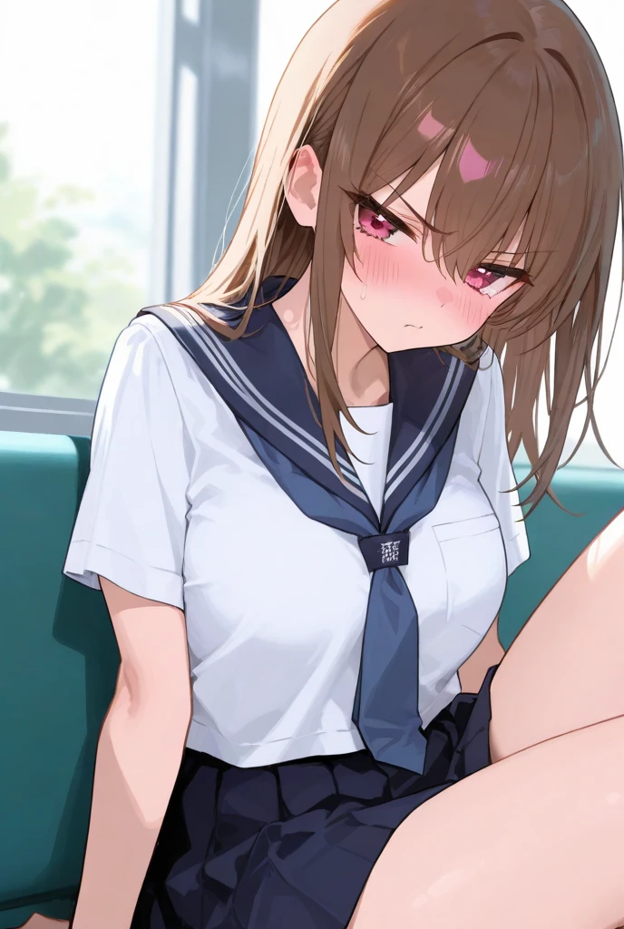 (masterpiece), (1 serious public discipline chairman: 1.3), (super thick and plump body: 1.3), (huge breasts and butt)), (small head: 1.2), (extremely small uniform)), (shiny skin: 1.2), (speech while crouching on the schoolyard morning stand))