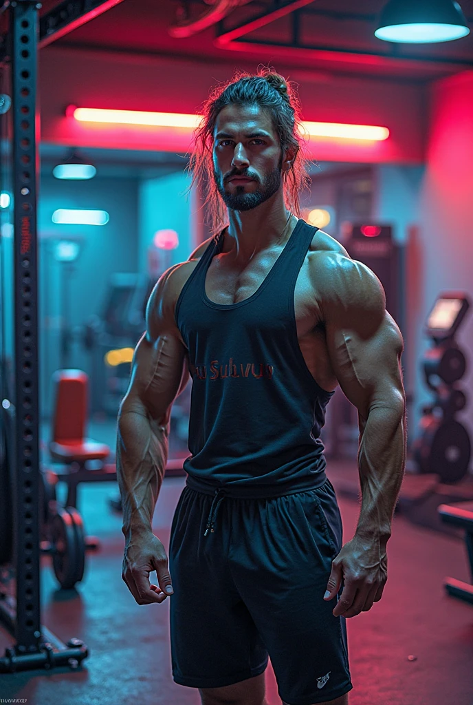tattoo on the whole arm, improve the face, more masculine features, hawaiian tribal tattoo, high tech, , the cute, strong arm, pink shirt, anime, strong arm, gym, smooth shirt, tattoo of a rose on the neck,