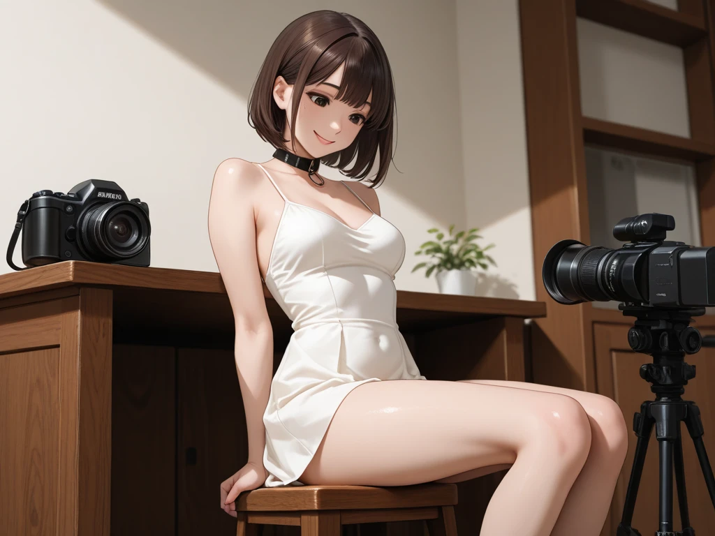 (masterpiece) , (best quality) , (reality: 1.3) , photorealistic, Octane rendering, (surreal: 1.2) , perfect features, Modern daily, (female high school anchor blushing live 1.5) , (hands between legs 1.5) , slight tremors, recording, camera, live broadcast equipment, (electronic devices1.2),(electronic equipment live broadcast room1.5),(mature female), Original, extremely detailed wallpaper, highly detailed illustrations, (1 Girl) ,(best lighting) , (super-complex details) , 4K unified, (super-detailed CG: 1.2) , (8K: 1.2),