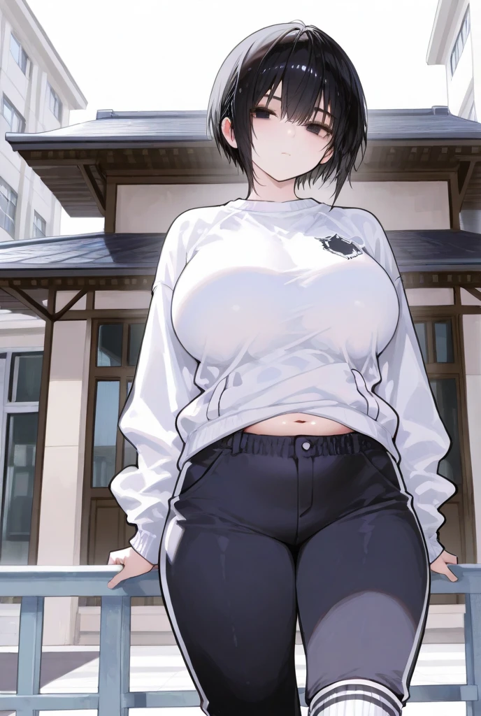 (A captivating beauty in a miniskirt)、(poses seductively)、(with a lighthouse as the backdrop:1.5)、(Big-breasted woman wearing a crop shirt) This enchanting image features a woman in a miniskirt who exudes confidence as she poses seductively against the backdrop of a towering (lighthouse:1.5). The big-breasted beauty dons a crop shirt that leaves little to the imagination, accentuating her curvaceous figure. (The lighthouse stands proudly in the background:1.5), casting an ethereal glow over the scene, while the woman's radiant smile captivates the viewer's attention, huge nipples under shirts