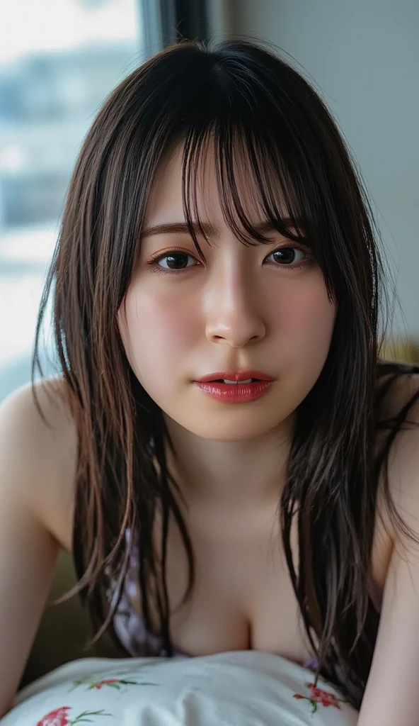 Nude Actress,,(Highest quality:1.28K, Sharp focus, masterpiece: 1.2, Natural light, Highly detailed CG, beautiful girl:1.2, reality, Detailed facial textures,Realistic Skin, Octane Rendering, grow, fine bangs)), (Depth of written boundary), Bokeh Background, smile, Cuticle hairstyle with attention to detail, Her embarrassed expression as she begs for sex is cute、Small bust,Beautiful, sculpted figure,Moistened skin with lotion,Highest quality, Super detailed, cute, Childish expression, Lovely, She looks at me with a sexy expression that says she wants to be held., Very sexy face), She has very beautiful big eyes, Very beautiful skin, Very beautiful long eyelashes, Hairy pubic hair,Pubic hair is coarse,Sweaty,Temptation Pose,Tears and confusion,For plump, moisturized skin,Thighs become visible,Completely naked,Natural pastel lip colour,
