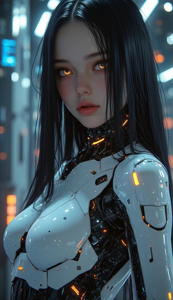 Android girl robot straight black hair 