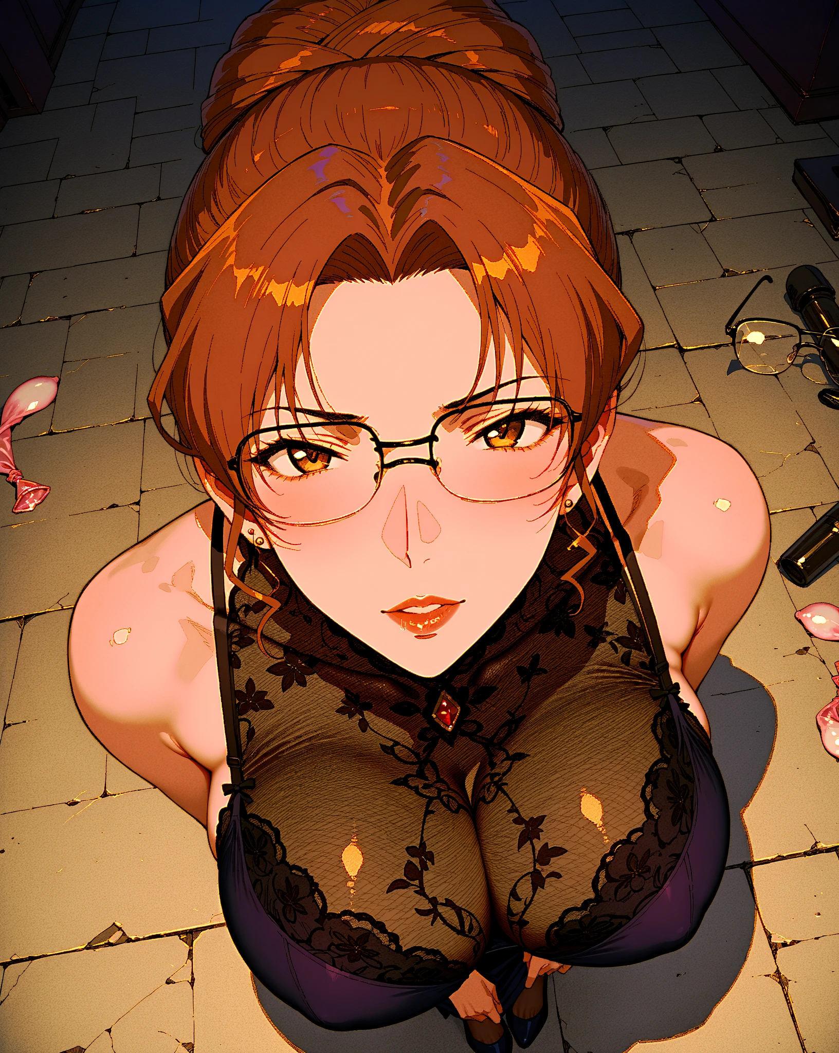 1girl, masterpice, high quality, best quality, (realistic), (solo), misaki, glasses, twin braids, ((collar)), hair ornament, ((leotard)), ((thigs)), sexy,<lora:misaki_sakimiya-09:0.8>, big breasts, dynamic light and shadows, ((NFSW:1.3), (explicit), erotic, smile, scenary: room