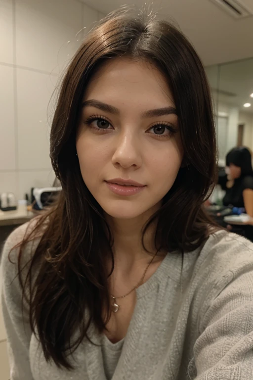 beautiful girl with a confident expression on her face,high contrast, dynamic composition, captivating gaze, thin smile,Serene and peaceful background, elegant and graceful movements, Subtle touches, Delicate lace accents, realistic rendering, Strong emotion, feminine charm,Instagram ,posing on the ski slope, We equip ourselves with the necessary clothes and serve coffee.
