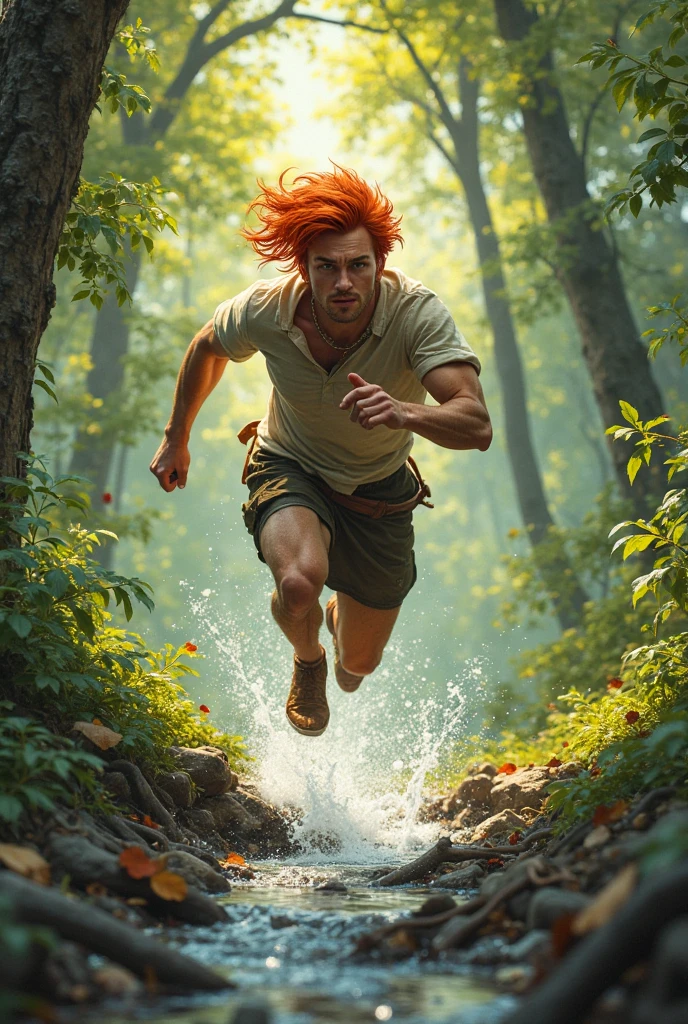 1 man running in the winter forest, by Aaron Horkey and Jeremy Mann, masterpiece, best quality, Photorealistic, ultra-high resolution, photographic light, illustration by MSchiffer, fairytale, Hyper detailed A mixture of photography and painting, Composition of Perfect Divine Proportione, 8k resolution fullbody image,(( view from behind)) full body, oil painting A young man, white skin, ginger, barbed, hairy body, thin face, straight nose, thin lips, square chin, large light blue eyes, short red wavy hair, in roberto ferri style, aesthetic slim athletic body, ginger realistic skin, gorgeous, detailed tonned muscles, barefoot, perfect anatomy, muscled fitness body, in caravagio+rubens+rembrant art style. Young man, perfect anatomy, , energetic splendid, Barefoot, naked, small flacid penis, slim and detailed muscles, shirtless, pantless, fullbody, wearing sandals, the composition of shadows and lights give an atmosphere of spaciousness, he is a spartan soldier running on the spring ultra intricated detailed jungle , barefoot, perfect detailed feet, relaxed body lenguaje, relaxed face expresion. in the backgroound, forest in winter