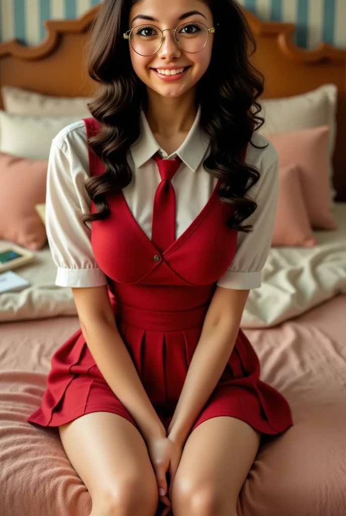 A prostitute dressed as an excited schoolgirl