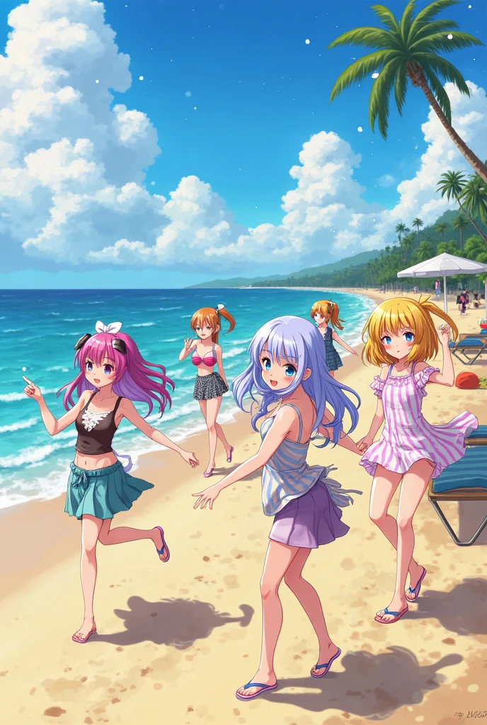 Topless anime girls on the beach