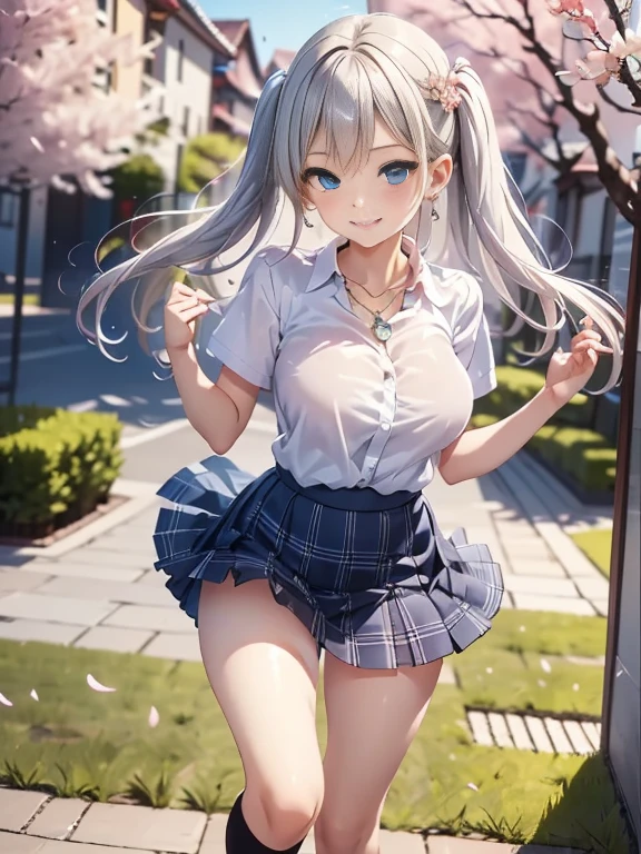 (1girl), red eyes, mature, mole onder eye,white hair, pigtails,  long hair,, x ornament, big lips, pretty lips, ((gyaru)), gyaru hairstyle,good hips and long legs, hourglass shape, pretty face with arms and legs, 2 4 year old female model, sporty, photo of slim girl model, sexy, sexy schooloutfit, school, school outfit, school