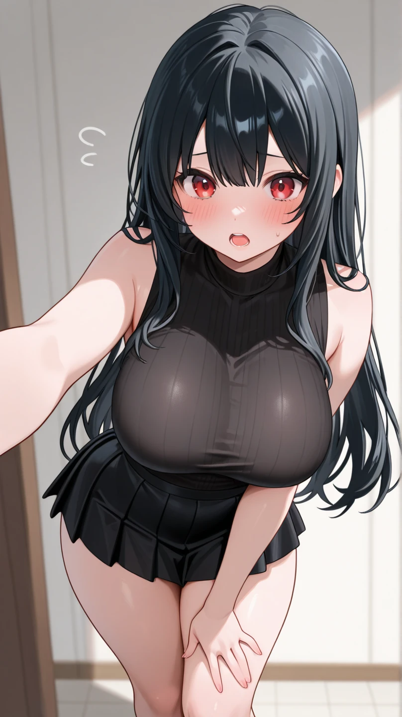 NSFW:1.3,The young wife is a former student council president、28-year-old female、naked:1.3,Riding on top of a man、night:1.3,Sweat:1.3,Flushed cheeks:1.3,humiliation:1.3,Cowgirl Sex:1.3,Angry face:1.3.Teeth grinding:1.3,Glare、Long black hair ponytail、Frill Scrunchie、Having intense sex:1.3.Spread your legs:1.3,The penis is inserted into the vagina:1.3,Wet:1.3,(Slit eyes、Brown eyes、tall、Big breasts)、On a black sofa、A cabaret club with flashy decorations:1.3,Maid clothes,sake