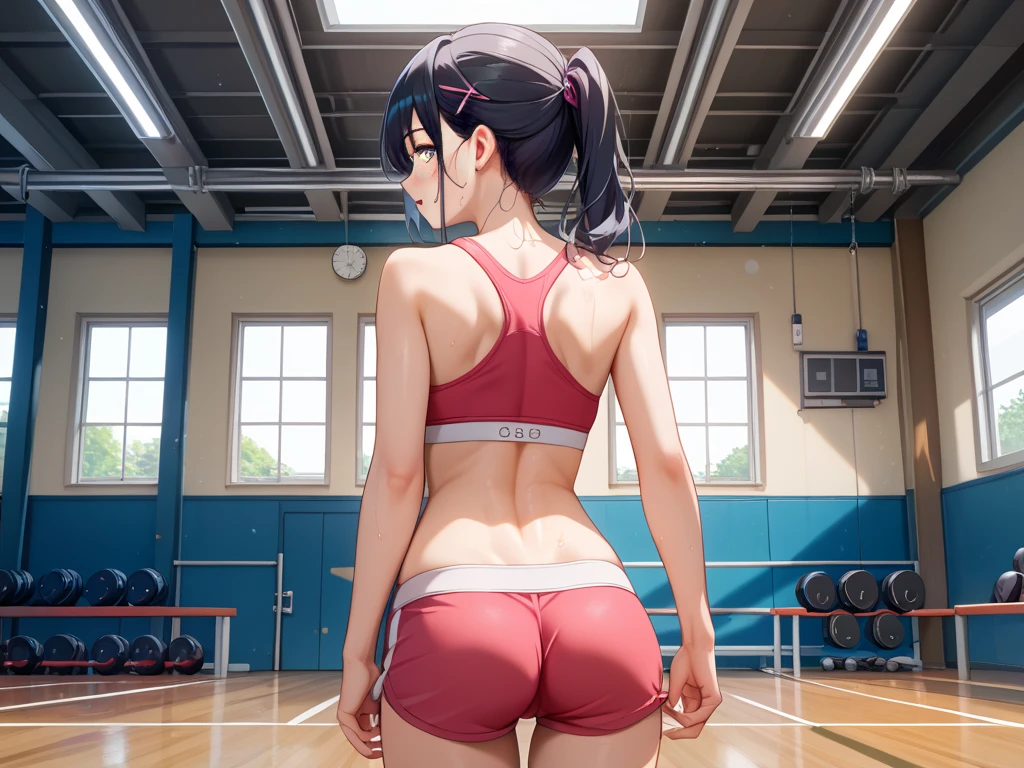 Beach volleyball player in the locker room changing clothes.