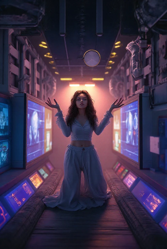 A full body image of a beautiful and attractive woman, with long wavy black hair, perky perfect breasts , (((No sleep:1.5))) (whiskey on the rocks:20) (blunt:300) ((skill enhance:2000)) @everyone ,sitting in a time machine in mars, her memories in the form of neurons above her head in the Martian atmosphere, martians walking around her, ultrarealistic. Smoke filled black hole, HD.