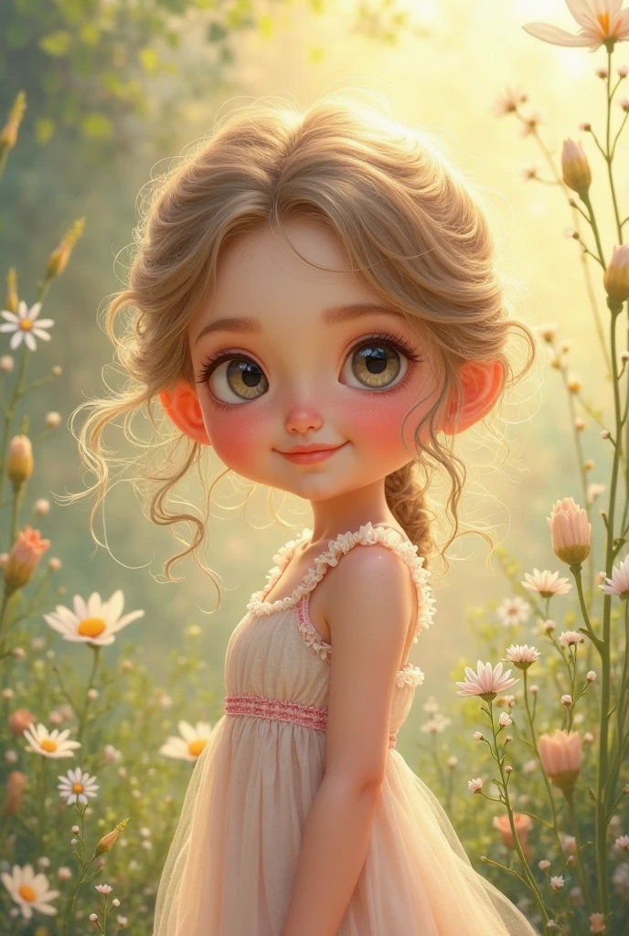 A baby girl wearing flower dress