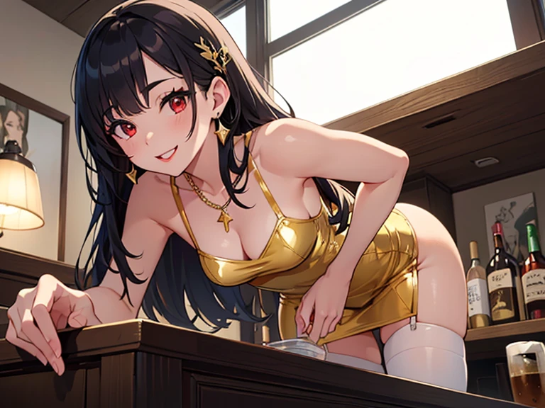 8K, (masterpiece, best quality:1.6), 1 lady, masterpiece, best quality, beautiful eyes, (Perfect Anatomy),
Glossy black hair,Well-groomed medium-length straight hair: 1.5, one-length hair,
((gold Lingerie, thong, gold bra)), (simple gold earrings, simple gold bracelet),
Glamorous body, (standing), upscale restaurant manager, mature, (smile),random porn pose,
face light, cinematic lighting, sharp focus,
(beautiful scenery), daytime, Luxury Restaurant Interior:1.3, very wid, panorama view, sense of depth, long shot, magnificent view,