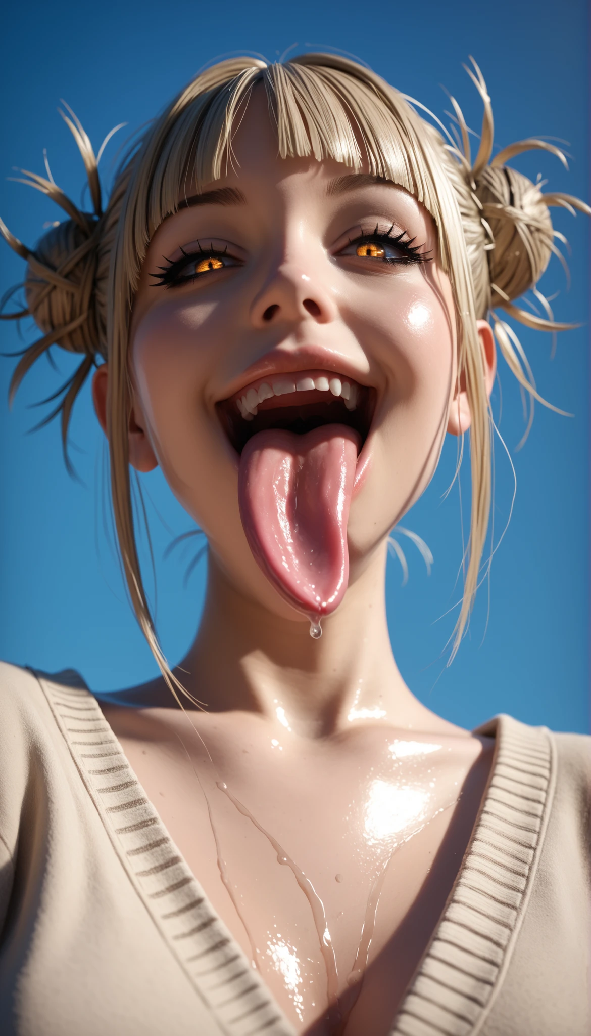 score_9,score_8_up,score_7_up,BREAK,masterpiece,best quality,amazing quality, high resolution, very aesthetic, absurdres, high-quality, hyper-realistic, detailed eyes, detailed face, nsfw,adult,mature, 1futa, futanari, toga himiko, toga himiko, solo, low angle, view from below, outdoors, night, shiny skin, wet skin, evil smug, wide smug, mouth open, tongue out, Large Tongue, long tongue, licking viewers face, licking viewer, glossy lips, eyes looking at viewer, soft colors.
