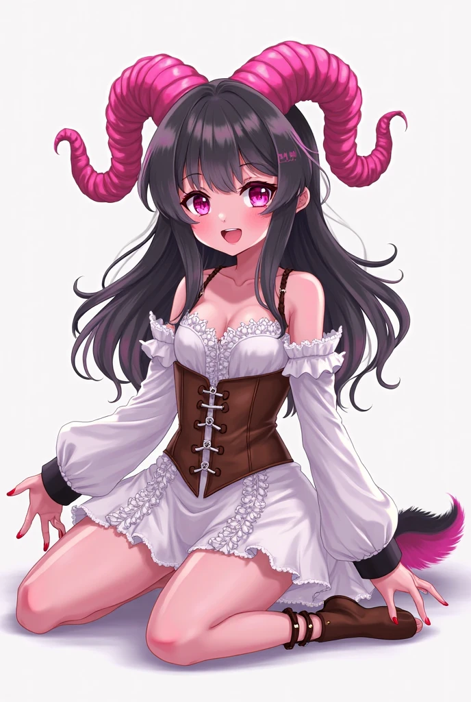 ultra detailed, sharp focus, best quality, masterpiece, <lora:Eyjafjalla:0.8> Eyjafjalla, curled horns, ahoge, long hair, puffy lips, brown hair, looking at the viewer, pink lipstick, purple eyeshadow, looking at the viewer, close up, full body shot, best quality, dynamic lighting, masterpiece, intricate details
