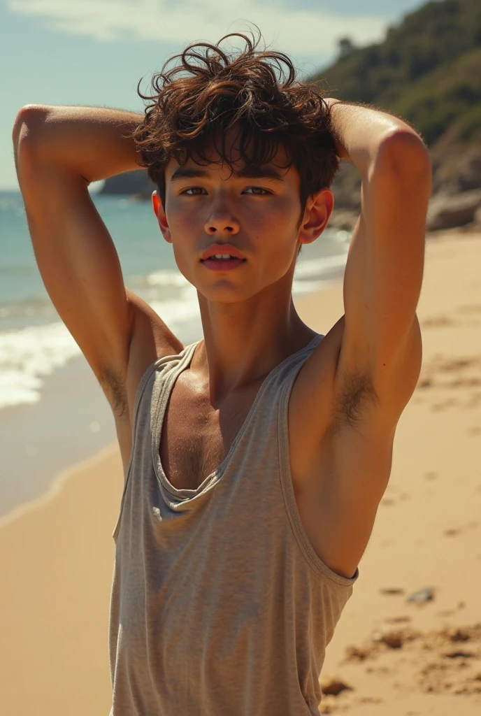 male Age 18 swimwear lifeguard topless smile
