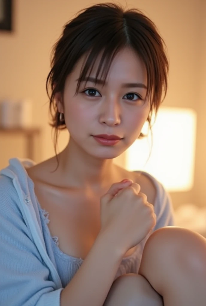 (Best Quality,8K,hight resolution,masutepiece:1.2),Ultra-detailed,(Realistic,Photorealsiticです,Photorealsitic:1.37),30-years old、Infirmary、masutepiece , Best Quality, Ultra-detailed, Photo, extremely delicate and beautiful,hight resolutionであり, 1girl in, 25 years old, Beautiful girl in Japan,
Small breasts, Plump lips, Wavy Hair,Short hair, I have one small mole under my eye,
Detailed eyes,detailed facial features, detailed arms,Detailed fingers,Detailed legs,
Bedrooms,Sleeping in bed, off-the-shoulder sweater,
Perfect dynamic composition, Beautiful Detailed eyes , the beach, Sexy face, Face feeling ecstasy, ((Face at the peak of sexual arousal)), ((Feel of the face )),
(blue light ill grain, SLR camera, 35mm lens focal length