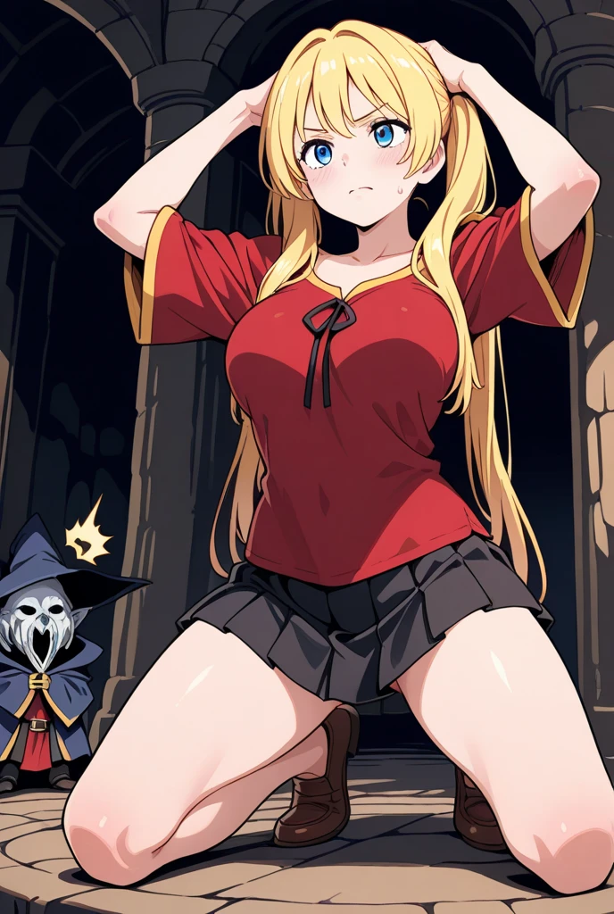 1 anime girl, ow2 mercy face, creame blonde hair, elegant straight hair, cute sexy witch hat, ((hair covering right eye)), (hair bangs over eye), ice blue eyes, (makeup and eyeliner), sweet smile, extreme curious look on face, (medium breasts), ((medium to large cleavage)), cute sexy sleeveless witch tunic, cute black pleated mini skirt, black school thigh highs, witch high heel shoes, fighting stance, casting a spell for light, abandoned school, eerie background, full body fan art.
[[High quality]]
[[Best fan art]]
[[Sexy anime]]
[[Hot anime fan art]].