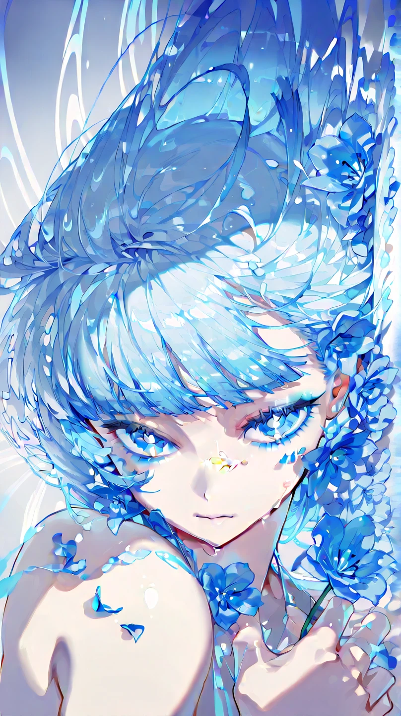 (tmasterpiece,top-quality,offcial art:1.2),(Mono Color:1.5),(Pale color),looking at viewert,1boys,独奏,white backgrounid,Floating colored water,Tears glow in the corners of the eyes(2D:1.5)