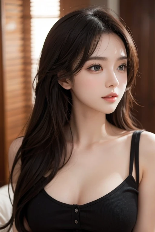 Beautiful woman、Japanese、Gal、Brown Hair、bangs、looking at the camera、Upper Body、Ruffled Bra、Shoot from above