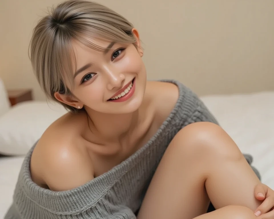 A goddess of elegance，8K high resolution，High Picture Quality，CG，Perfect facial features，Long blonde hair fluttering，鎖骨，（Huge isothoracic：6.0）（Super beautiful breasts：6.0)，（Chest open），（bath robe），ssmile，sitted，Support with both hands，your legs，Description of oily and slippery bathroom，Nuanced scenes，Depict character details，8K high quality detail art