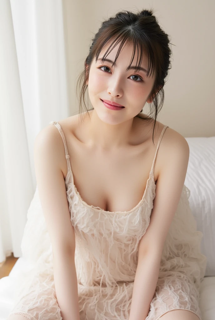 ((WET PUSSY)), ((Chubby)), ((Straddling)), "Naked Lingerie Bra" ((Hairstyle short)), (Malaysia female), age 15 years old, 8K, photottorialism, G-String, ((RED LIPSTICK))