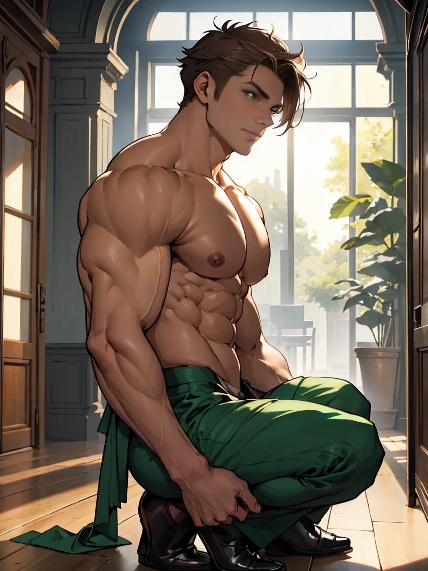 Peter Pan examines the buttocks of a 20-year-old Brazilian boy, wearing tight sweatpants with a protruding convex codpiece. Muscular, with round, firm, perfect buttocks, Aesthetic, erotic, beautiful