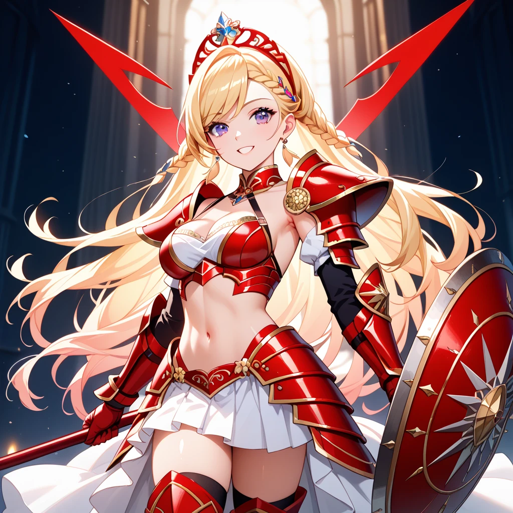 Anime girl with sword and hat on her head, Zodiac Knight Girl, Girl in Armor, portrait Zodiac Knight Girl, Bikini Armor female knight, Bikini Armor, Edelgard from Fire Emblem, edelgard fire emblem, Bikini Armor, Wearing a shiny breastplate, Anime Goddess, Opal Armor, guilty gear art style, Biomechanical Boobs whole body game Valkyrie palace