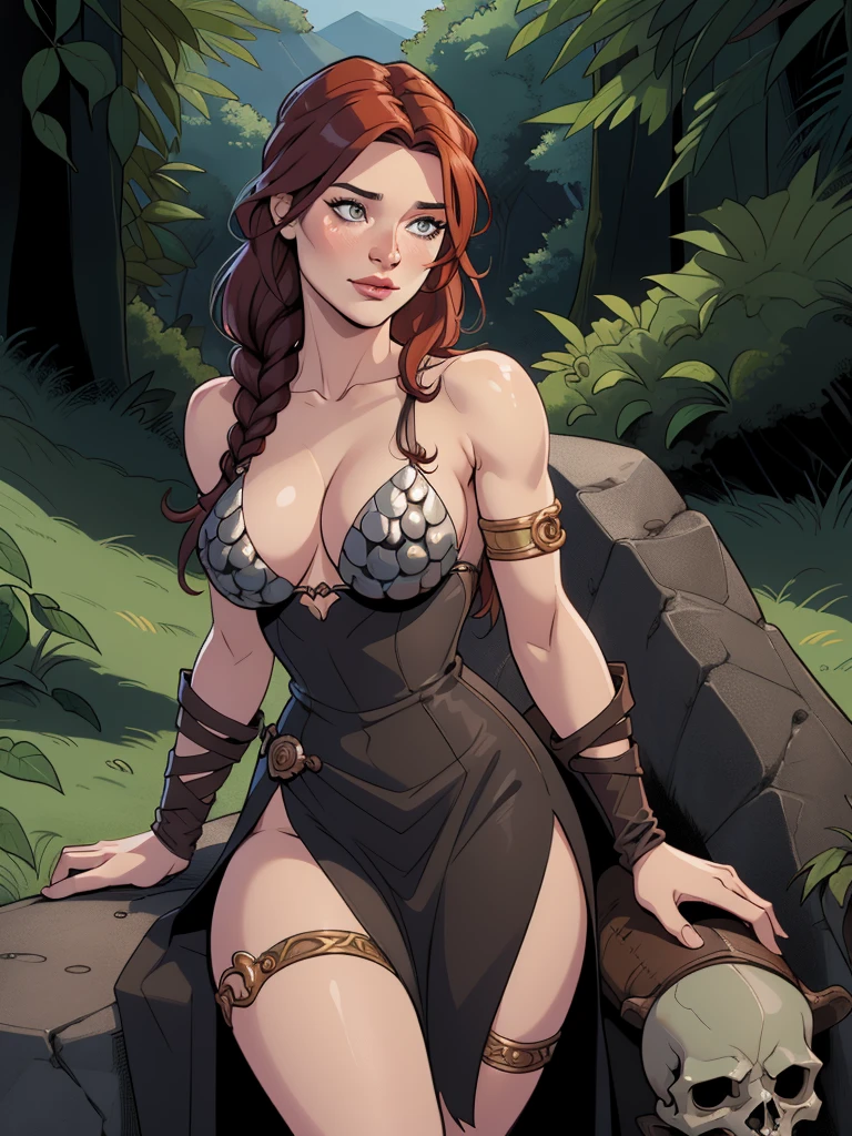 (masterpiece, 8k, 4k, extremely detailed, dynamic shading, best quality, absurdres:1.4) <lora:more_details:0.8> 1girl, milf, mature, huge tits, <lora:nophicaT2n128a64:0.8> nophica, 1woman, red hair, green eyes, green dress, leaf circlet, pink pupil, leather choker, armlet, leaf thigh strap