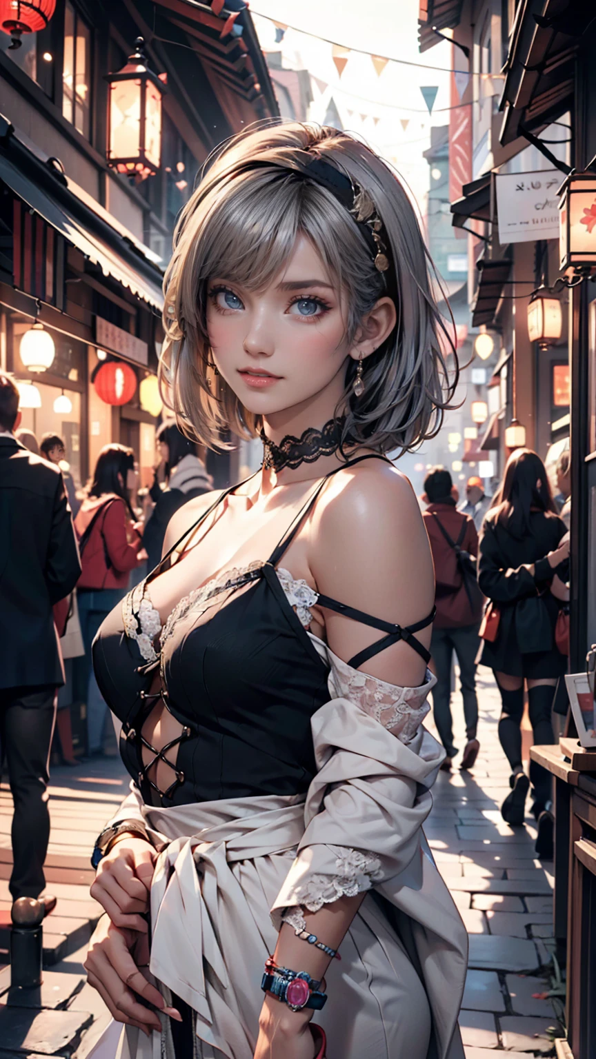 (((nsfw:0.9))),Large Breasts,Small waist,(Sexy body),Rainy night,city,Beautiful woman with gal make-up wearing a sports suit on the busy street of Gintama, Surrounded by sellers, Beautiful portrait of a stunning goddess girl, Beautifully detailed face, Porcelain-like skin, Full Body Shot, Centered, Super soft lighting, Symmetric, complicated, elegant, Very detailed, Realistic, Art Station, Concept Art, Smooth, Imagined by Greg Rutkowski and Boris Vallejo, cover, Trendy style