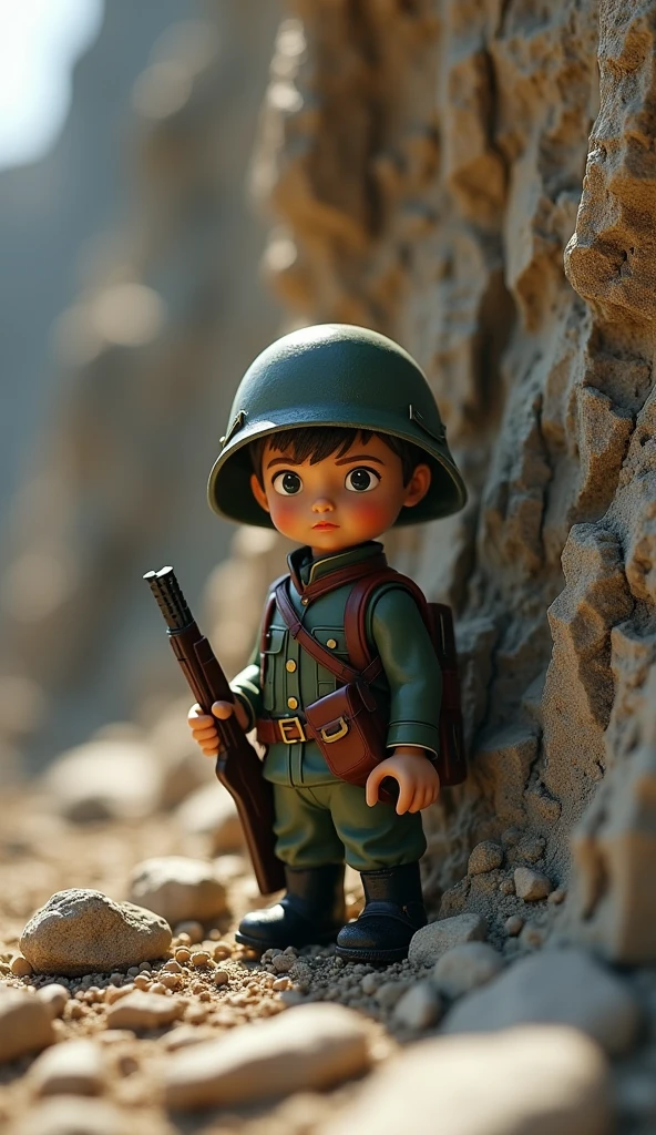 a tiny miniature soldier, 1940 battlefield, tilt-shift photography, highly detailed, photorealistic, warm lighting, shallow depth of field, dynamic pose, gritty war scene, military camouflage, mud and debris, dramatic shadows, cinematic composition, muted color palettea mini soldier, 1940 miniature, tilt-shift photography, best quality, 4k, 8k, highres, masterpiece:1.2, ultra-detailed, realistic, photorealistic, photo-realistic:1.37, HDR, UHD, studio lighting, ultra-fine painting, sharp focus, physically-based rendering, extreme detail description, professional, vivid colors, bokeh, miniature, tiny, micro, small-scale, military uniform, weapon, war, historical, vintage, antique, aged, weathered, gritty, textured, cinematic, dramatic lighting, narrow depth of field, blurred background, toy-like, model, diorama, scale model