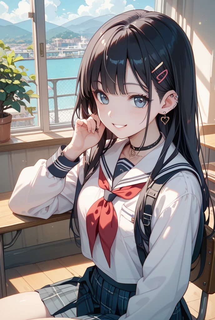 ((((, , perfect anatomy, super detailed skin)))), 1 girl, japanese, , shiny skin, large breasts:0.5, watching the view, (smile:1.5),
beautiful hair, beautiful face, beautiful detailed eyes, (absurdly long hair:1.1, side braid:1.5), blond hair,
beautiful clavicle, beautiful body, beautiful chest, beautiful thigh, beautiful legs, beautiful detailed fingers, five fingers, babyface, , breast, mole under eye,
((navy school uniform, short sleeves, navy pleated skirt, sailor collar, extremely sexy, seductive thighs)), white panties, thong, crotch, camel toe
(beautiful scenery), evening, , (restaurant, party), sitting,
(8k, top-quality, masterpiece:1.2, extremely detailed, , ), (photorealistic), beautiful illustration, cinematic lighting,