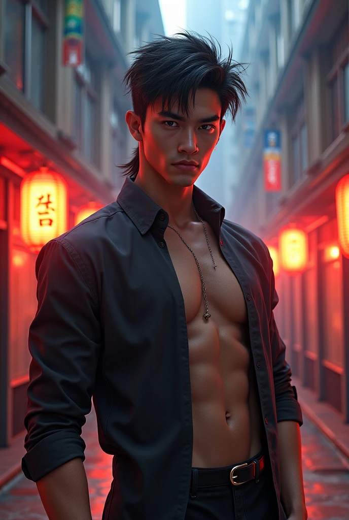 1boy, 18yo, asian, boyfish face, (thin face), short hair, muscular, deep dark tanned skin, ambitious eyes, aggresive,athletic, , sportsboy, (Realism: 1.4), top quality, masterpiece, male, thin, (1 man, solo, orange loose shirt, black pants, viewer watch, closed mouth, upper body), (park background in autumn), (idol face, Korean face, sharp eyeliner) (male), (face focus, pottrait, movie lightning), (light spring theme, short hair men), (masterpiece:1.2), (best quality:1.2), (extremely detailed:1.2), (extremely detailed face), (detailed background), (ultra detailed), realistic, 1male, 1boy, handsome,