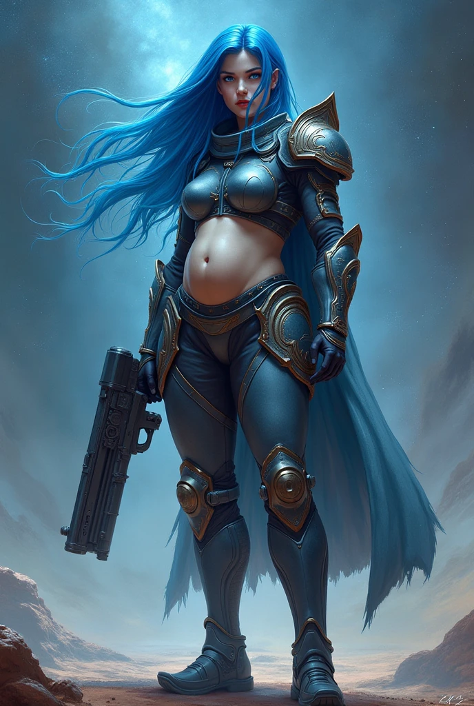 One barbarian girl, blue head girl, sexy lips, space-warrior girl, cyborg girl, beautiful bbw girl, chubby girl, woman-warrior, whole body, nude body, Perfect skin, space background, blood rain, dark fantasy, Linsner style, Science fiction, 80s, 16-bit game, VHS era, planet in space background, purple lightning, psychedelic color background, smog, fog, swamp, girl in swamp, mad max style, vhs tape cover