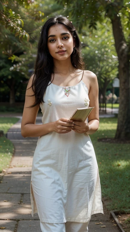 Big boobs Kerala girl with Traditional white saree showing big cleavage. Holding a condom packet in hand, standing in the centre of a paddy field
